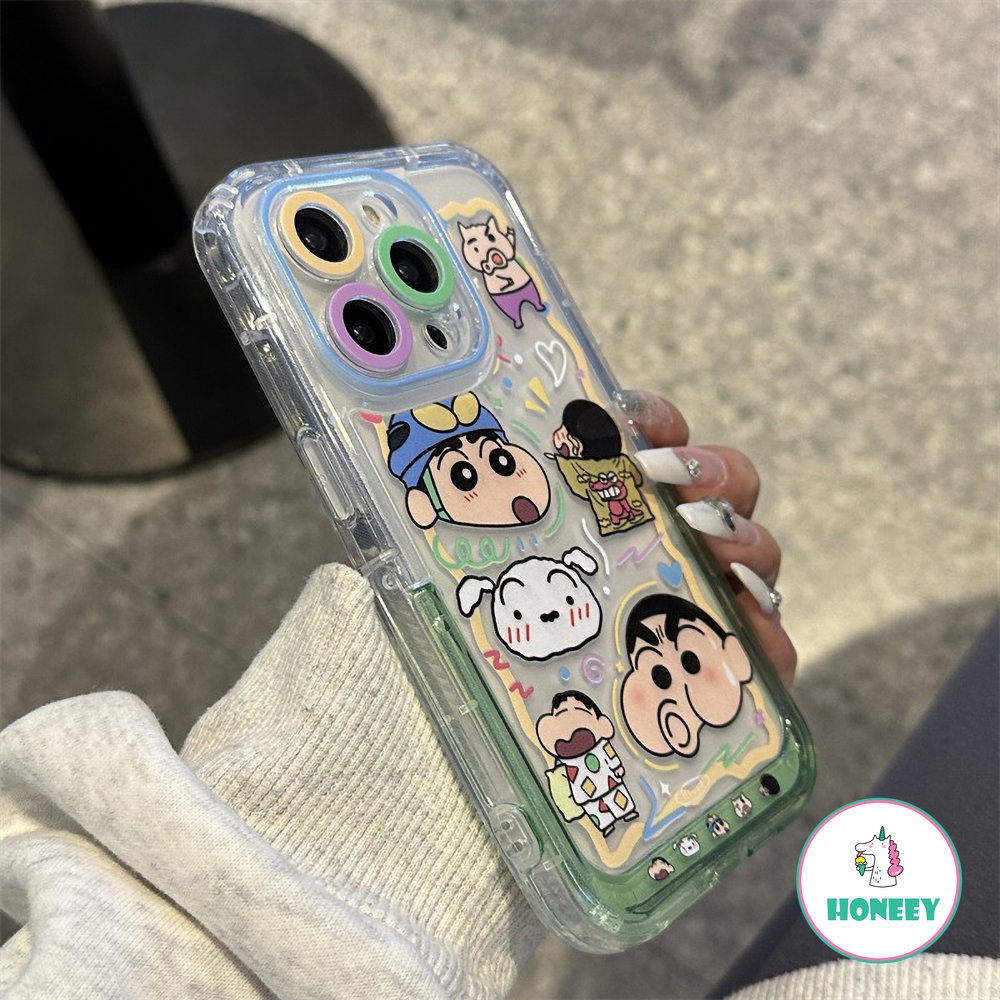 Jepang Anime Lucu Crayon Shin-chan Holder Phone Case Kompatibel Untuk iPhone 14 Pro 13 12 11 Pro Max Perlindungan Lensa Warna-Warni Anti-Drop Airbag Cover