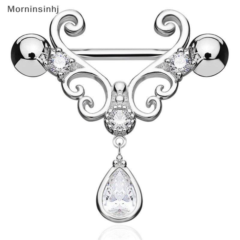 Mornin 14G Stainless Steel Zirkon Kristal Bar Barbel Nipple Cincin Tubuh Perhiasan id