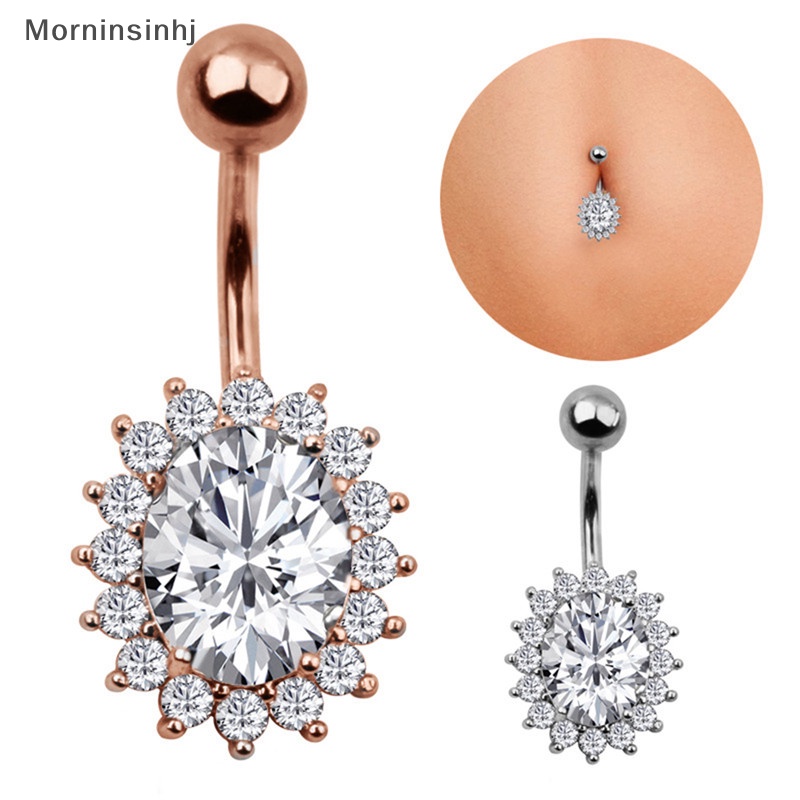 Mornin Steel Navel Rings Kristal Berlian Imitasi Belly Button Ring Bar Jewelry id