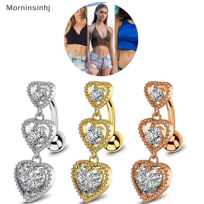 Mornin Stainless Steel 3love Heart Reverse Memakai Perut Kancing Cincin Wanita Tubuh Perut s Perhiasan id