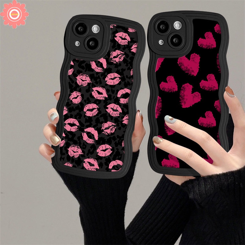 Casing Vintage Love Heart Untuk Redmi 9A 9T 10A 12C A1 9 10C 9C 10 A1+ A2+Note8 11 11s 10s 9s 9 10 Pro POCO M3 X3 NFC Pro Mi 11T Pro Retro Leopard Lip Print Lembut Sarung Tepi Wavy