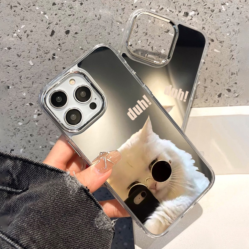 IPHONE Kacamata Keren Cat Mirror Phone Case Kompatibel Untuk Iphone11 12 13 14 12Pro 13Pro 14Pro Pro Max XR X XS Max Electroplating Tombol Perlindungan Mirror Cover