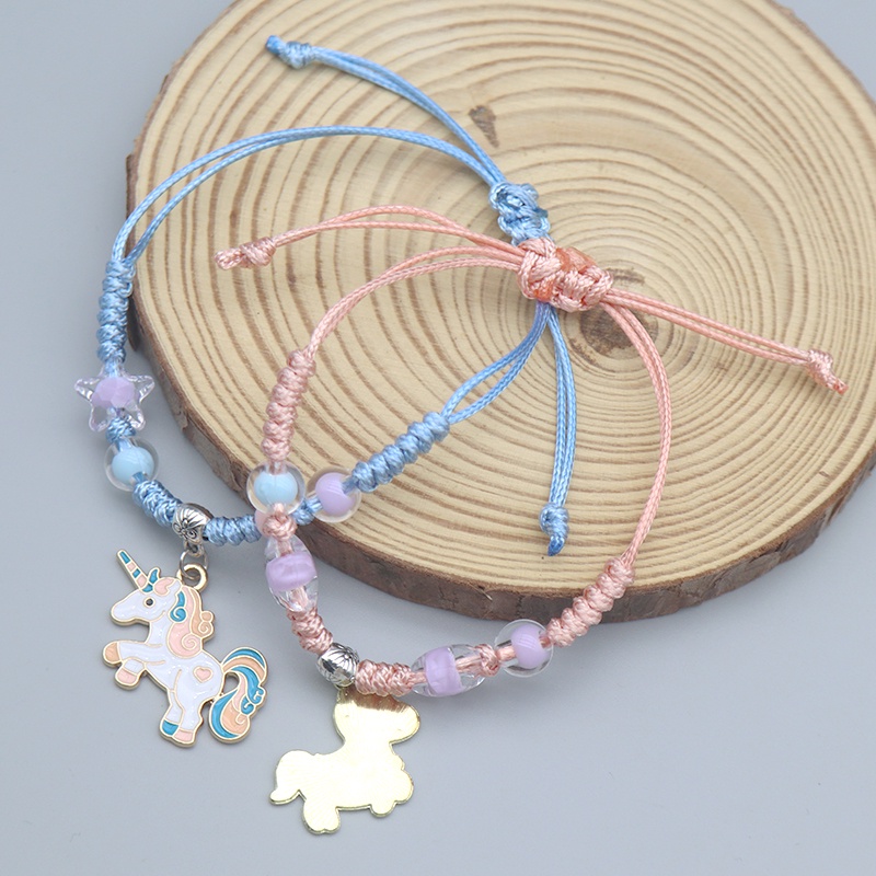 1 Pcs Gadis Dikepang Tali Gelang Unicorn Pony Liontin Wanita Gelang Kerajinan Hadiah Ulang Tahun Aksesoris Fashion.