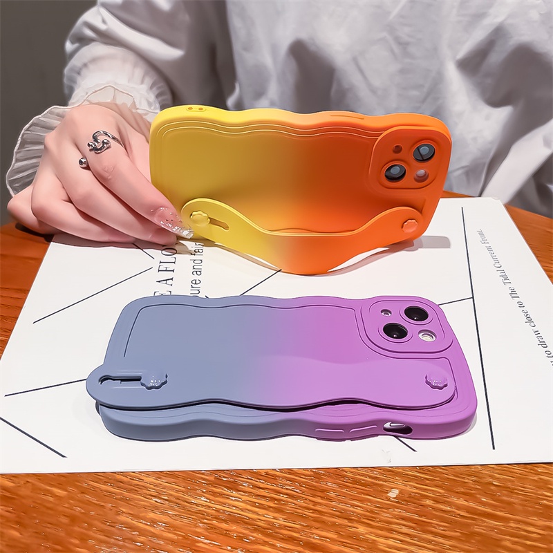 IPHONE Warna Kontras Tali Pergelangan Tangan Silikon Cover Untuk Iphone14 13 12 11 Pro X XS Max XR 78 14 Plus Frosted Pelindung Case Gradasi Holder Casing Lembut