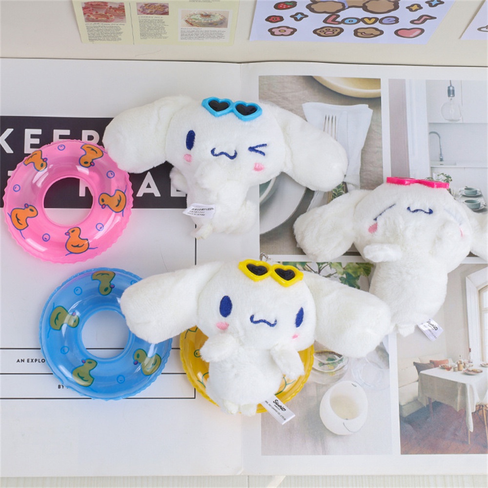 ღ Sanrio Plush Boneka Liontin Cincin Renang Kuromi Cinnamon Anjing Ransel Liontin Lucu Plush Boneka Kartun Tas Ornamen Boneka Gantungan Kunci Untuk Hadiah