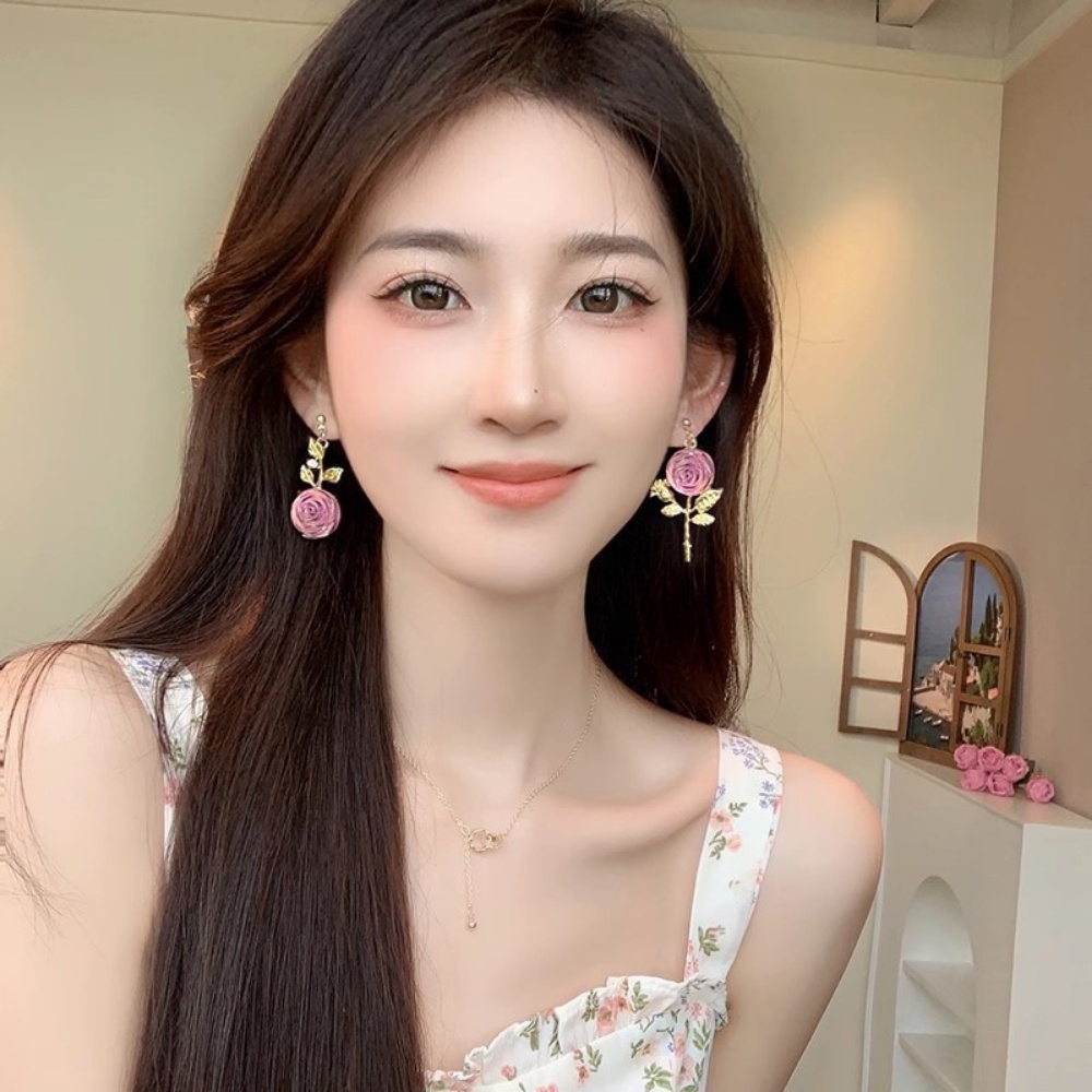 Deartiara Cherry Blossom Pink Kristal Rose Anting Wanita Temperamen Asimetris Perancis Anting Vintage Anting Selebriti