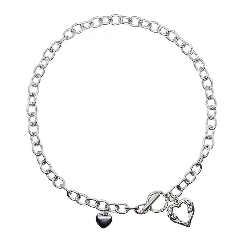 Kalung Cinta Logam Eropa Amerika Sederhana Perempuan ins Trendi Gaya Keren Hip Hop Jalan Niche Desain Rantai Klavikula D1040