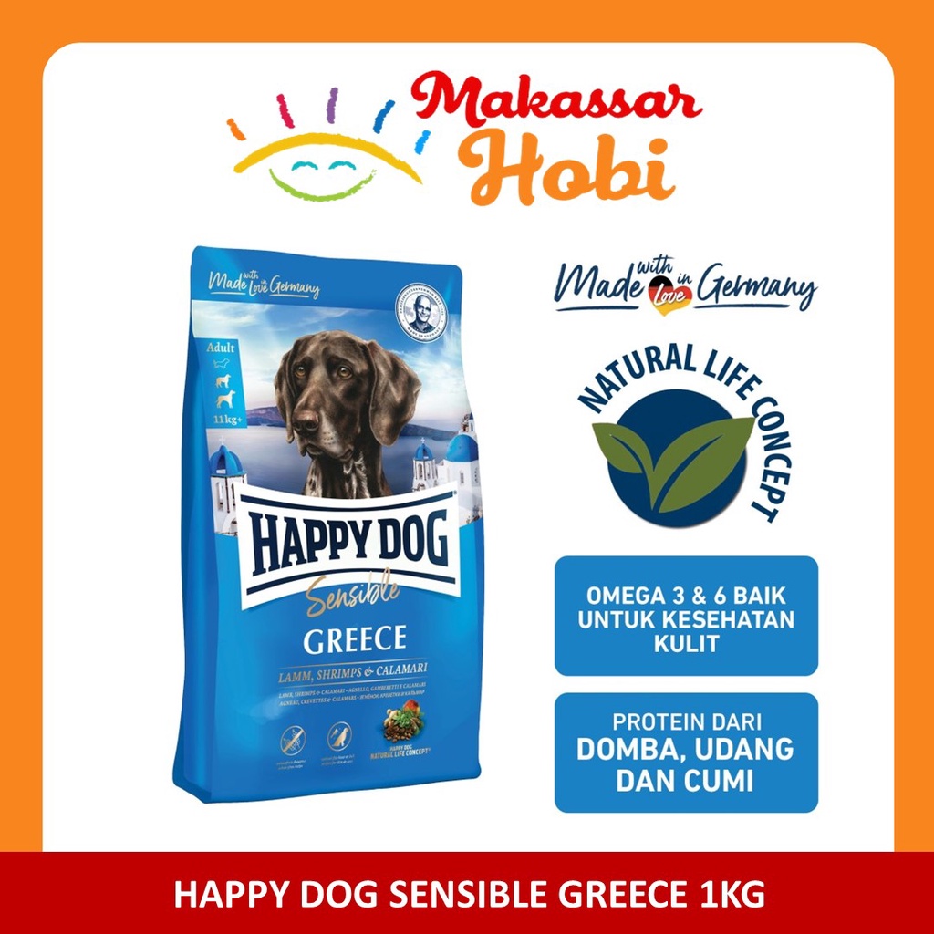 Happy Dog Sensible Greece 1kg Makanan Kering Anjing Dewasa Adult Food