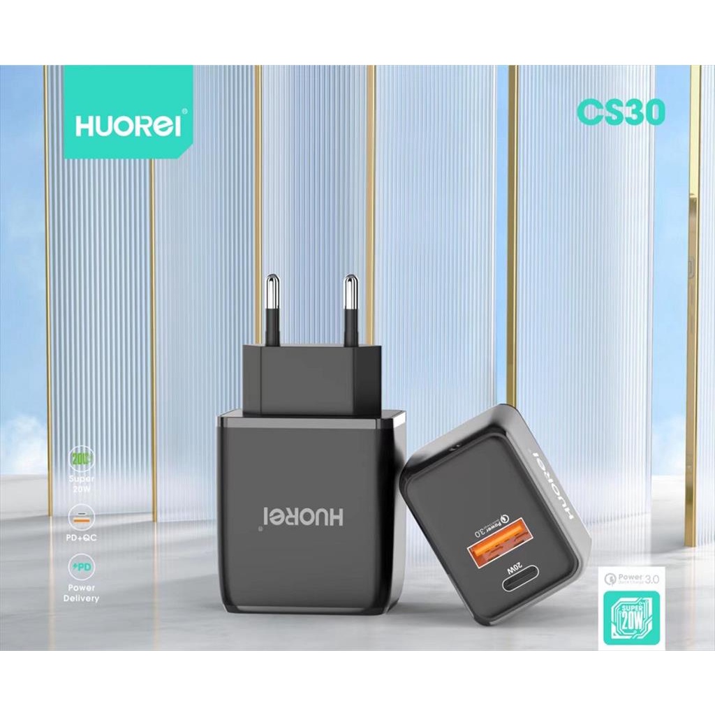 HUOREI CS30 Super Quick Charge Output PD 20w + QC 3.0 Free Kabel Micro