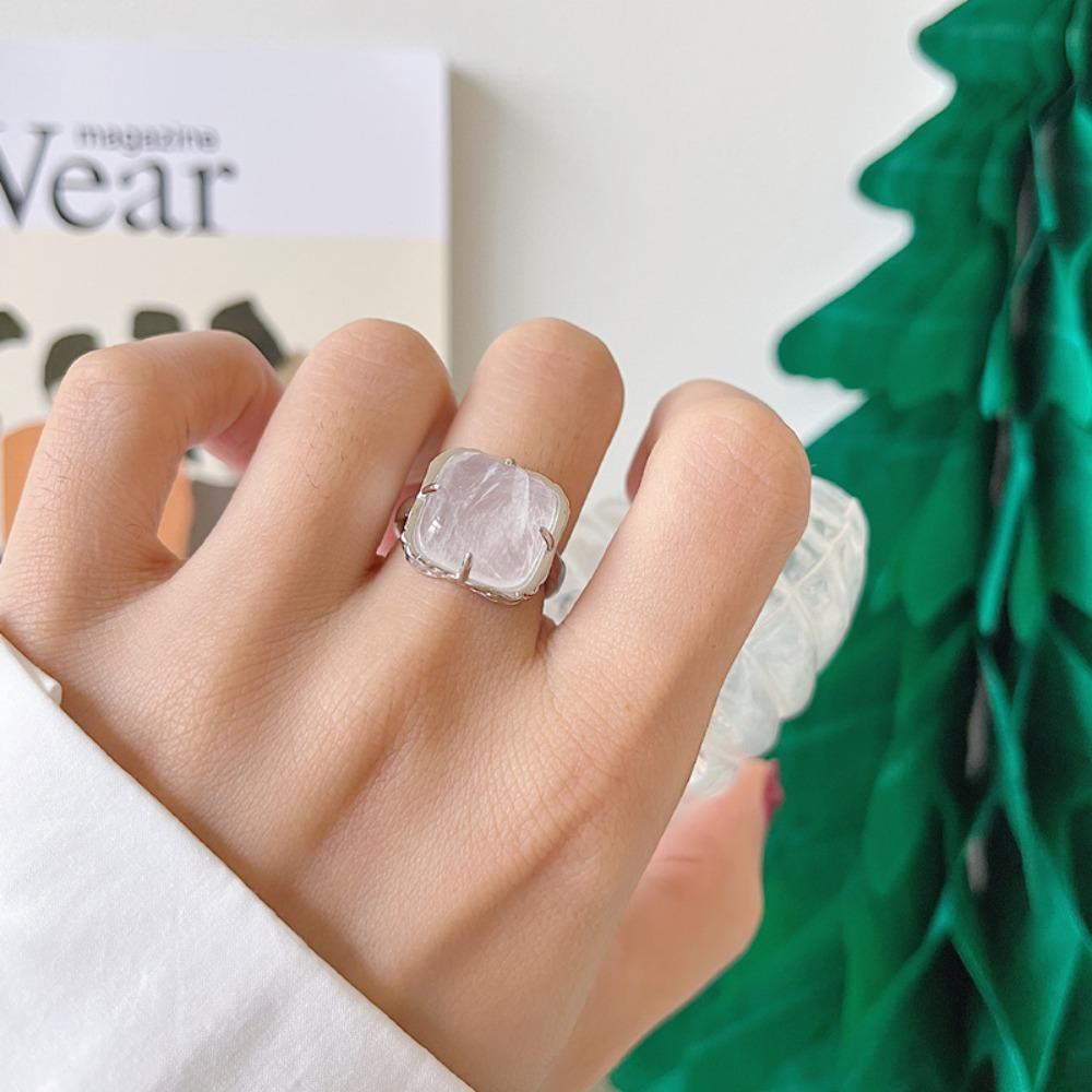 Mxbeauty Cincin Garis Ganda, Cincin Persegi Tidak Teratur, Cincin Hitam Kepribadian Batu Geometris Terbuka Gaya Korea Aksesoris Untuk Hadiah Ulang Tahun