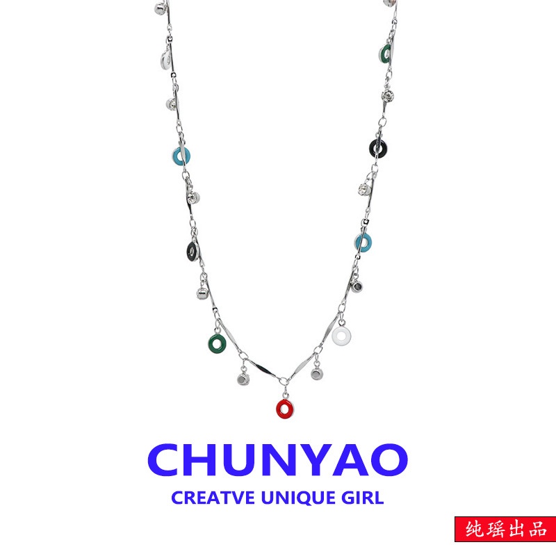 Milenium Gadis Panas Warna-Warni Donat Rumbai Kalung Perempuan Desain Niche Lucu Susun choker Rantai Klavikula