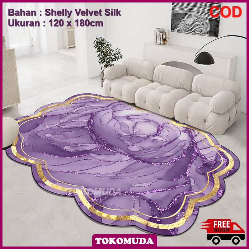 TOKOMUDA COD Karpet Ruang Tamu marble Import Polyster Silk Glossy 120x180 Karpet Import Marble Aesthetic Mengkilat