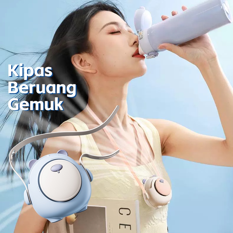 Gaya Baru Leher Menggantung Kipas Angin Kecil Kipas Angin Mini Listrik Portabel Kartun Kartun Genggam Genggam Genggam Tanpa Pisau Kipas USB / Neck Portable Fan Mini Bladeless Electric USB Rechargeable Karakter Cute Fan