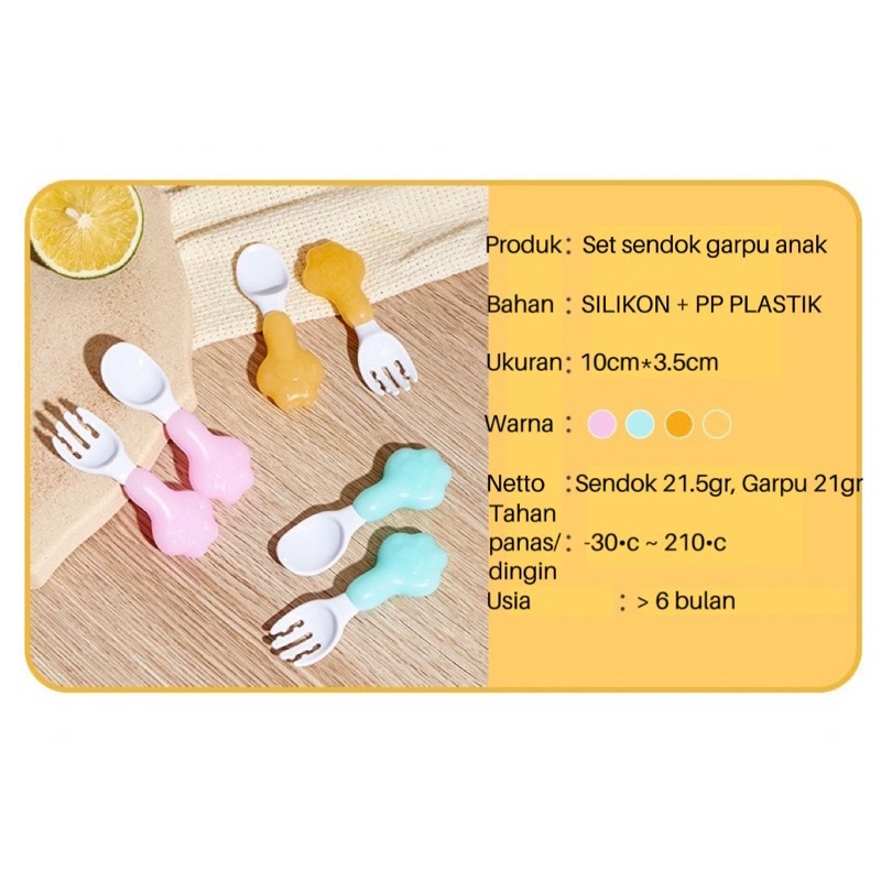 SafeSpoon Set Paket Travel Sendok Garpu Anak dengan Silikon Food Grade Bebas BPA untuk Keamanan Bayi