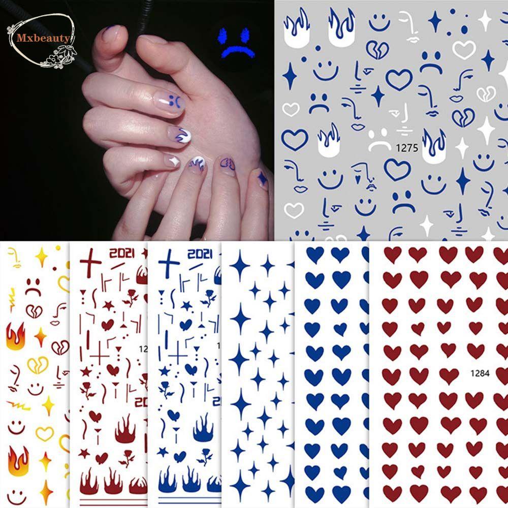 MXBEAUTY Stiker Nail Art Anti Air Smiley Face Bintang Love DIY Dekorasi Nail Art