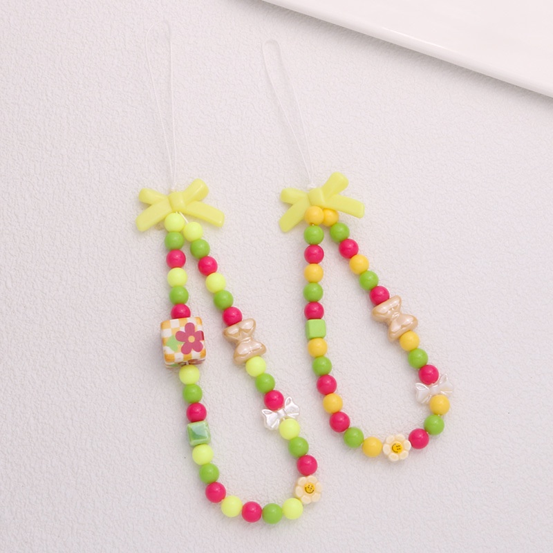 Handmade Manik-Manik Bulat Warna Campur Rantai Dengan 3D Bow Universal Phone Strap Untuk iPhone Untuk Samsung Untuk OPPO Untuk VIVO Untuk Huawei Untuk Redmi Untuk Xiaomi
