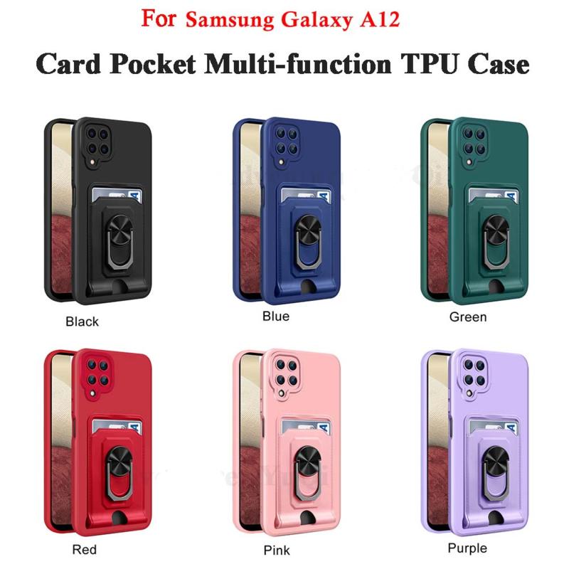 Untuk Samsung Galaxy A10S A11 M11 A12 F12 A13 A04S A14 TPU Ponsel Case Multifungsi Slot Kartu Landyard Kickstand Ring Tangan Tali