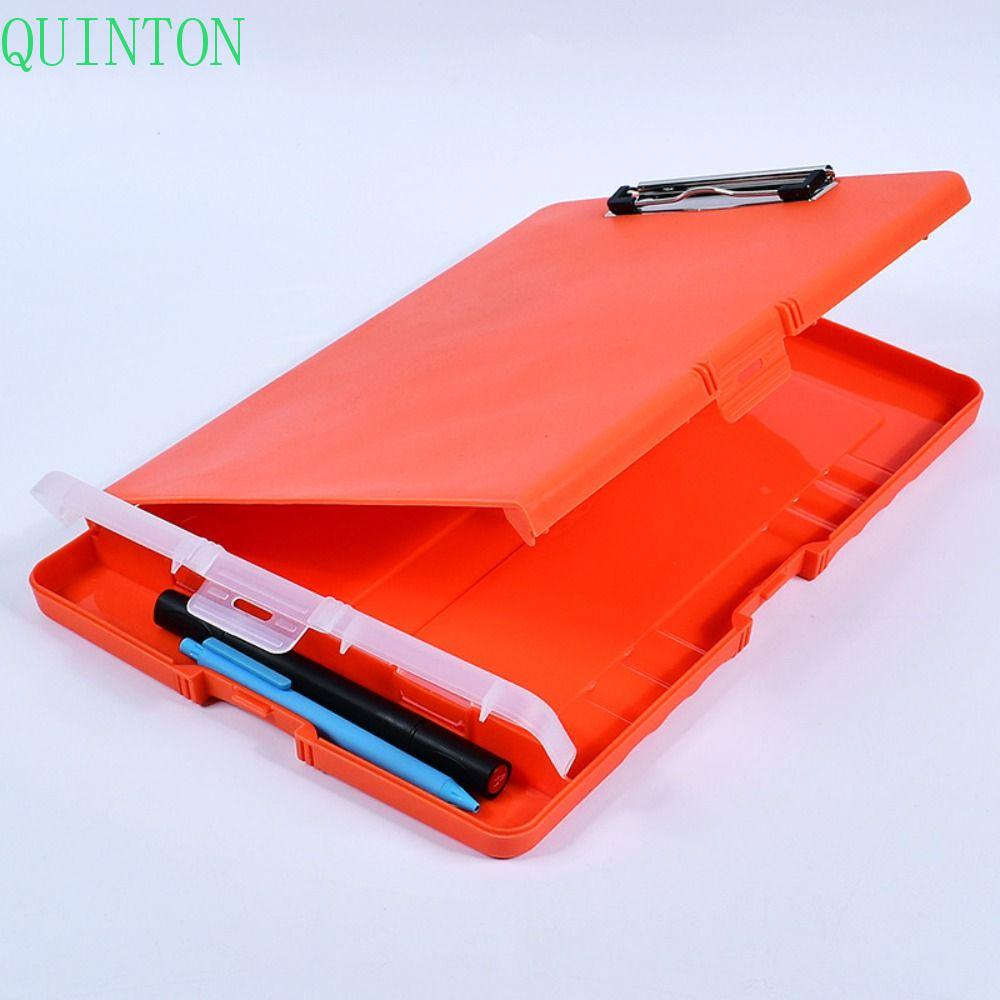 QUINTON Clipboard File Box Case Alat Tulis Plastik File Organizer Perlengkapan Kantor Alas Tulisan Penyimpanan Dokumen Clipboard