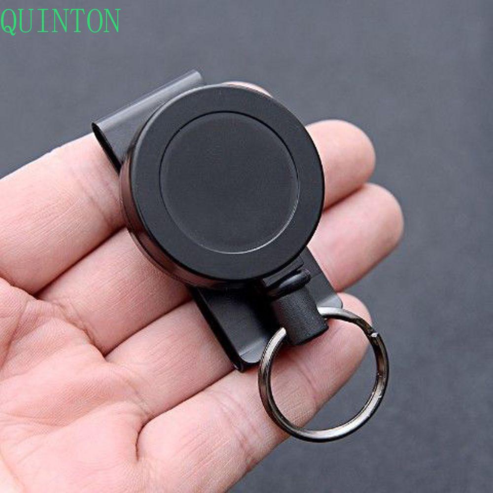 QUINTON Gantungan Kunci Pengembalian Ditarik Tahan Lama Mudah Ditarik Gesper Name Tag Metal Reel Multitool Carabiner Klip Kawat Baja ID Card Badge Holder