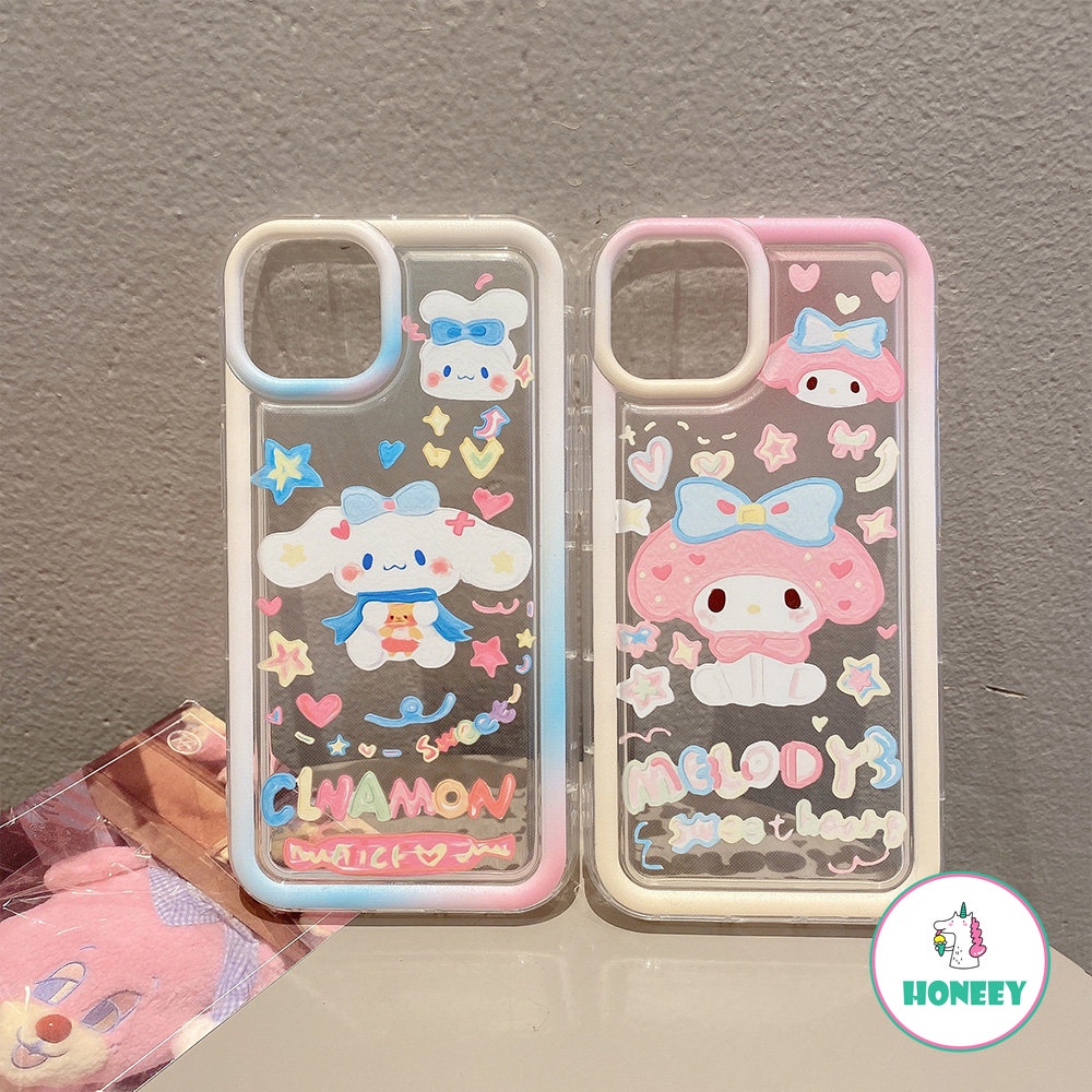 Casing Ponsel Melody Kartun Lucu Kompatibel Untuk iPhone 14 Pro 13 12 11 Pro Max XR XS 8 7Plus Bingkai Gradien Lembut Anti-Shock Air Cushion Back Cover