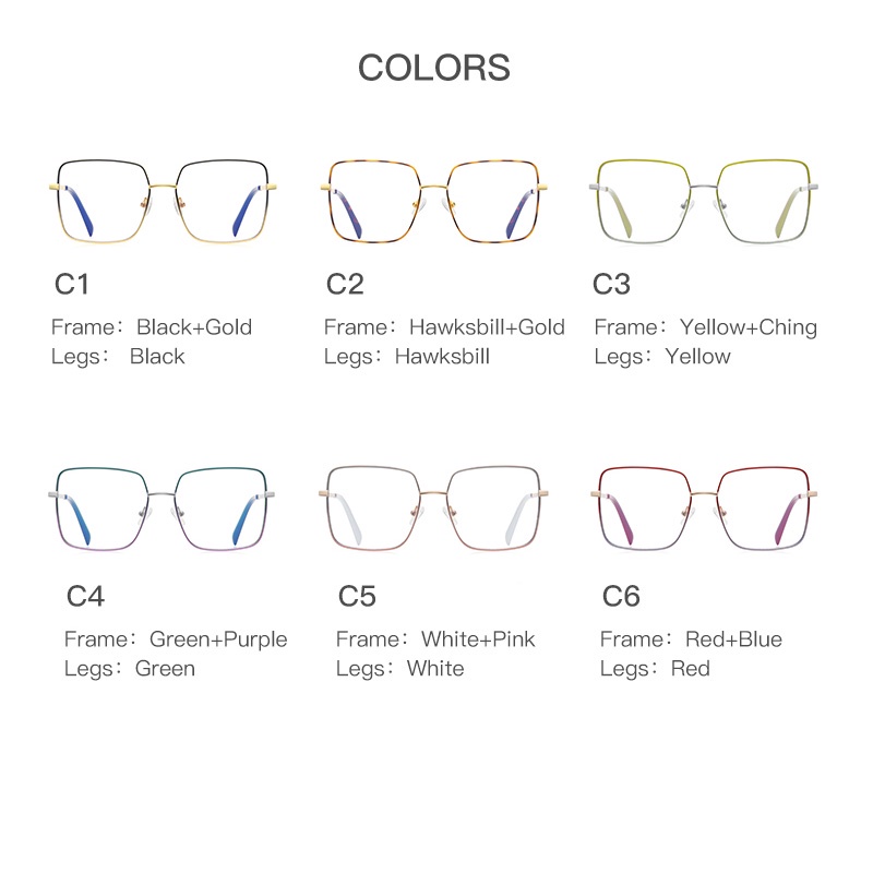 (YUZHU) Fashion Bingkai Persegi Kacamata Optik Mode Barat Progresif Warna Anti Cahaya Biru Eyeglasses Unisex