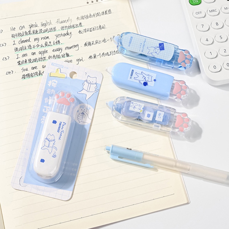 Pita koreksi tipe tekan kucing lucu / Mini Portable Correction Band / Simple Erasure Tape / alat tulis kreatif dapat diganti Core korea perlengkapan kantor sekolah