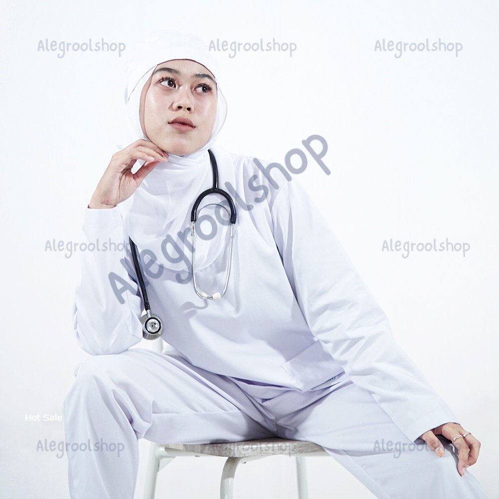 Doctor Scrub's set Baju OK Lengan Panjang Putih series 'My Basic'