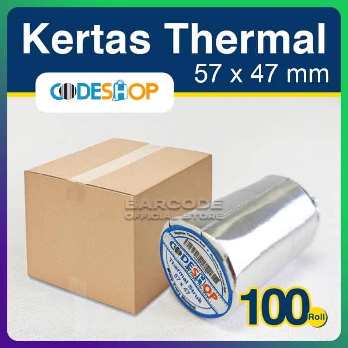 

Kertas Thermal Codeshop 58x47 / 57x47 mm ( 1 Dus ) Struk Printer Kasir - ECO 57x30 PST79