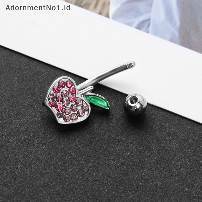 [AdornmentNo1] Stainless Steel buah perut kancing cincin seksi kristal berlian imitasi Cherry pusar kuku untuk wanita tubuh s perhiasan perut cincin