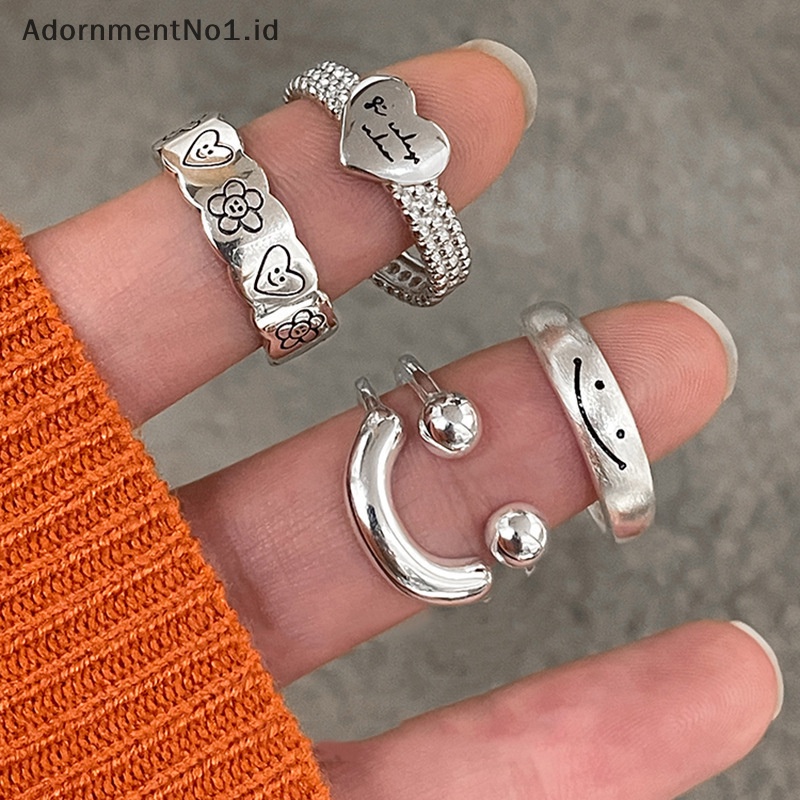 [AdornmentNo1] Bentuk Smile cincin keren Punk warna Silver untuk wanita Fashion Jewelry cincin Adjustable Open Vintage untuk pesta hadiah ulang tahun