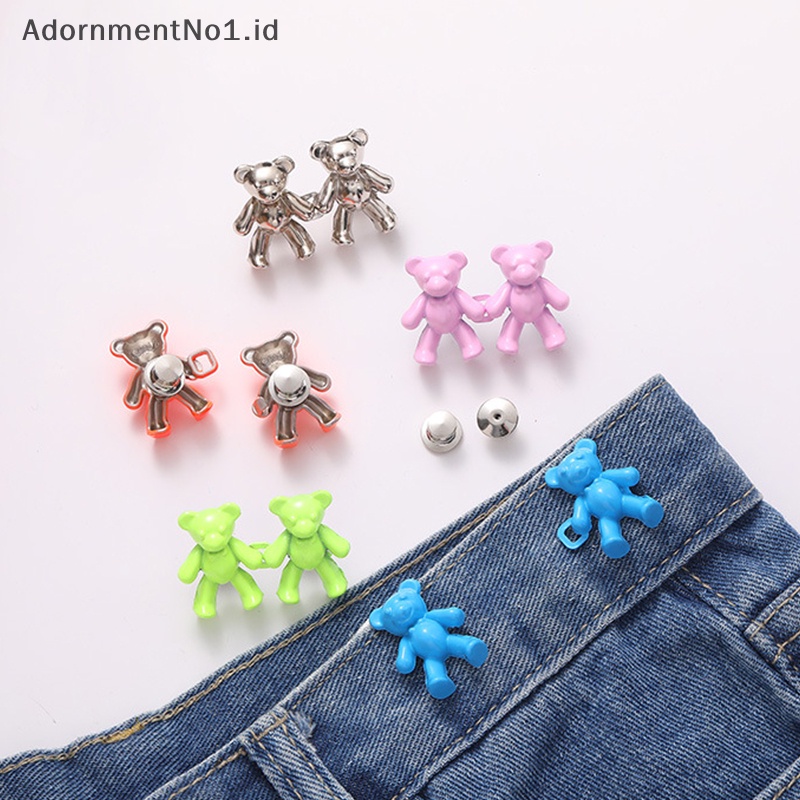 [AdornmentNo1] 1pasang berbentuk beruang Adjustable Jeans mengencangkan tombol pinggang gesper celana Snap gesper Extender pengganti Jeans tombol pengencang pin