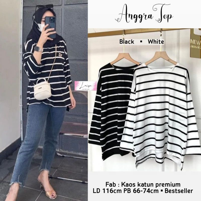 ANGGRA TOP BLOUSE SALUR ORI LAIQA | Kaos Katun Premium