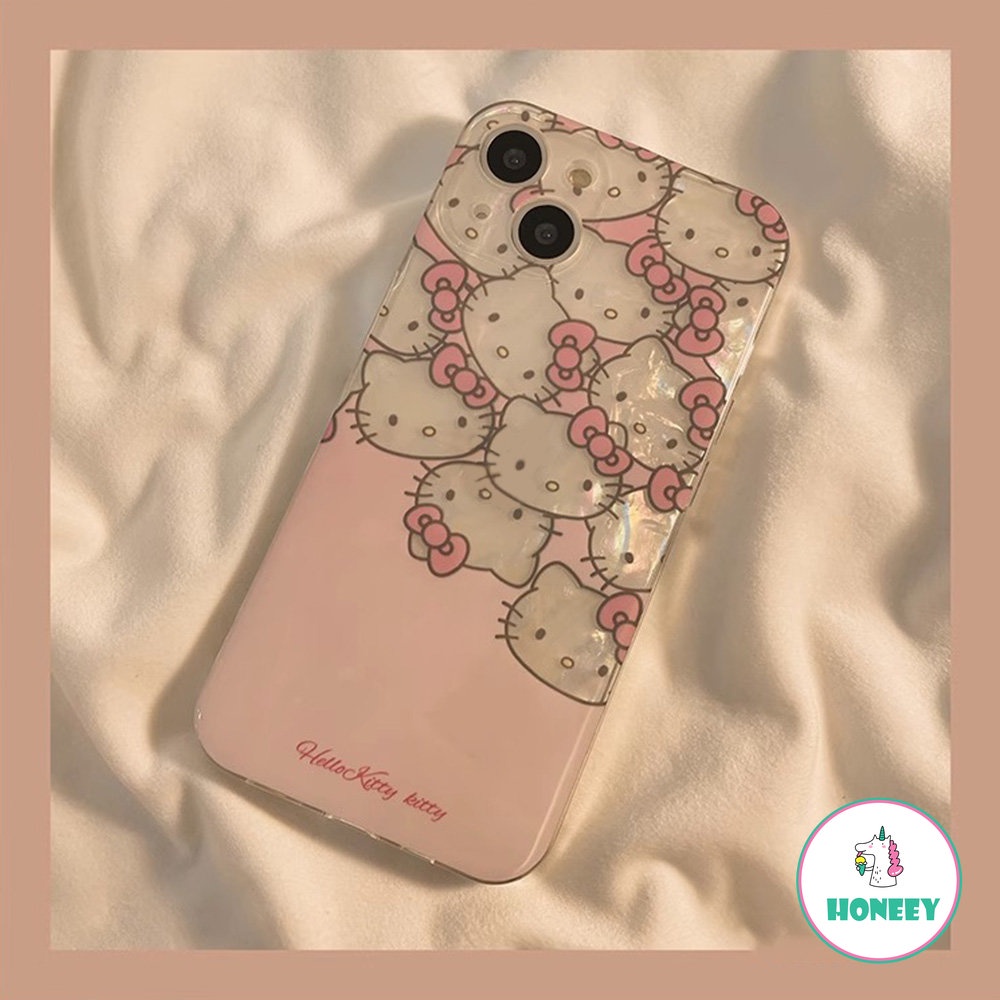 Japan Glitter Shell Pattern HelloKitty Phone Case Compatible for iPhone 14 13 12 11 Pro Max XR X XS MAX 7Plus 8Plus Case Pattern Anti-Drop Cover