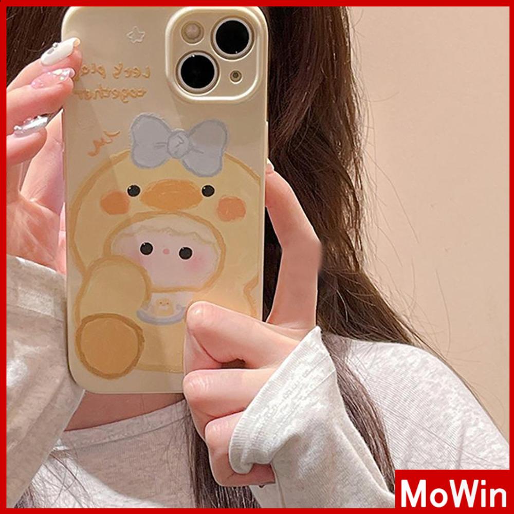 Case iPhone 14 Pro Max iPhone Case Krim Glossy Film Lembut TPU Tahan Guncangan Kamera Case Perlindungan Lucu Bebek Kuning Kompatibel dengan iPhone 13 Pro Max 12 Pro Max 11 Xr X Max 7 8Plus