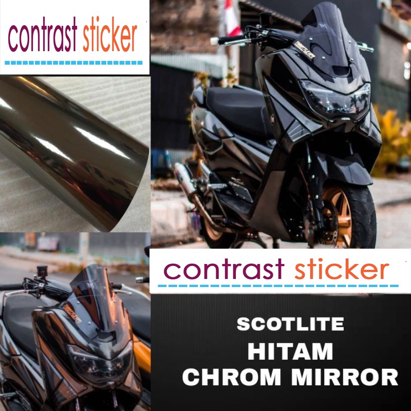 Sticker skotlet motor mobil hitam metalic chrom mirror metalik krom mengkilap merk maxdecal