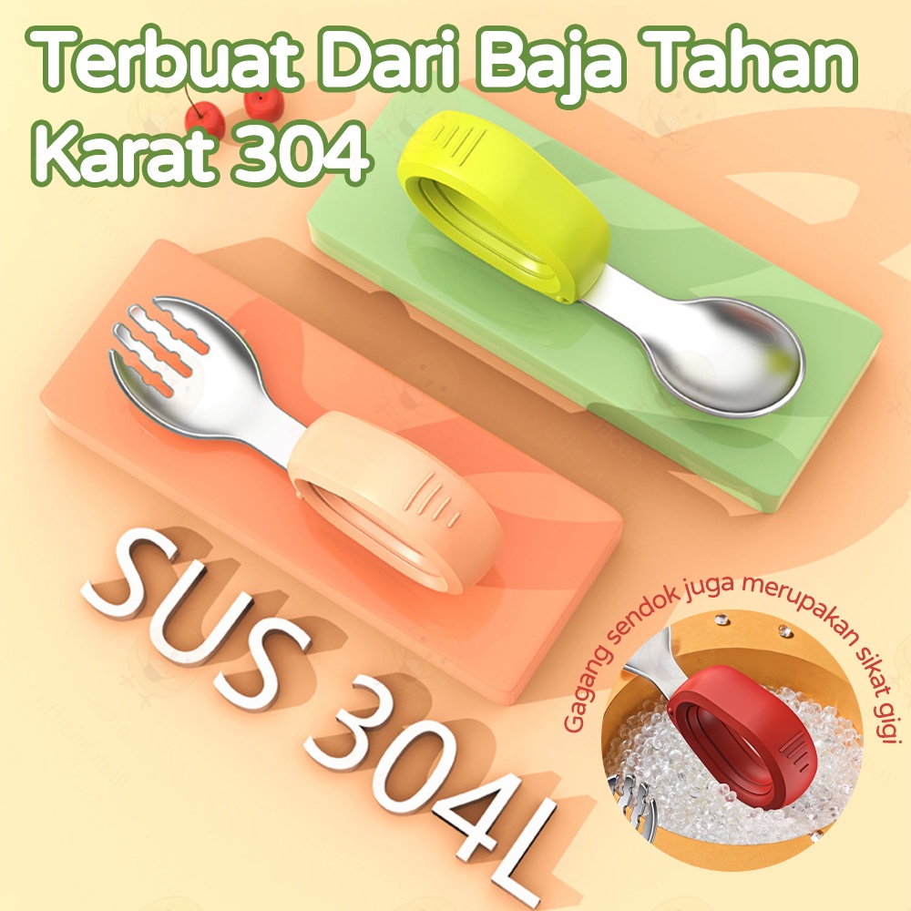 Lacoo Sendok garpu bayi anak gagang bulat Training spoon fork silikon dengan kotak