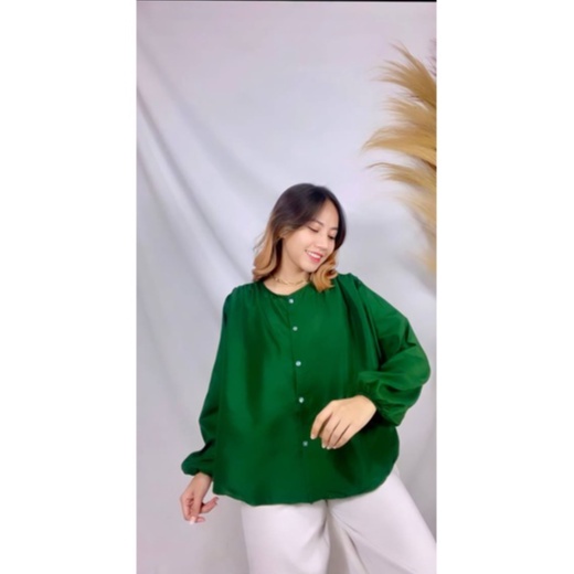 ZS 1013 LOISE BLOUSE FASHION BLUS WANITA KOREAN STYLE MUSLIM SATIN KEMEJA CEWEK JUMBO KEKINIAN