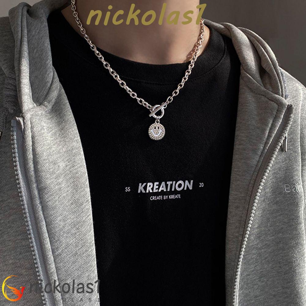 NICKOLAS1 Pria Kalung Kepribadian Keren Wanita Mutiara Salib Berlian Imitasi Aksesoris Perhiasan Laki-Laki