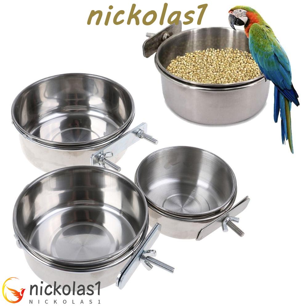 NICKOLAS1 Tempat Makan Burung Parkit Lovebird Kinclong Pet Stainless Steel Food Dish Clamp-on Hamster Cage Cup