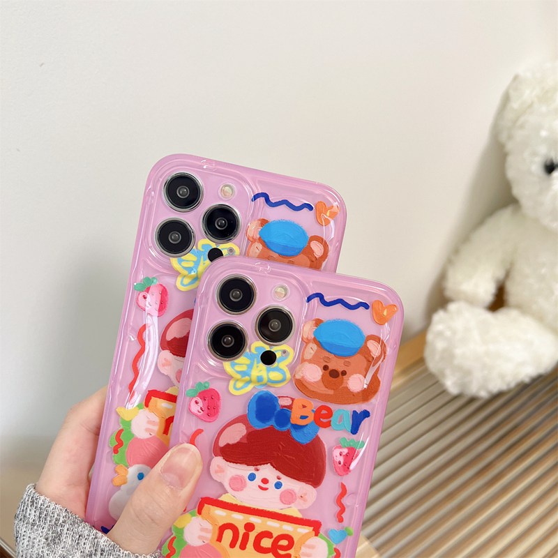 Nice Bear Boy Soft TPU Case HP iP iPhone 12 13 14 Pro Max 11 FTD Casing Apple