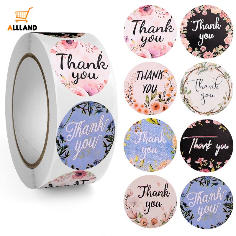 500pcs Round Floral Wreath Thank You Stickers/ Label Penyegelan Bunga Berperekat Untuk Kartu Amplop Gift Box Decor