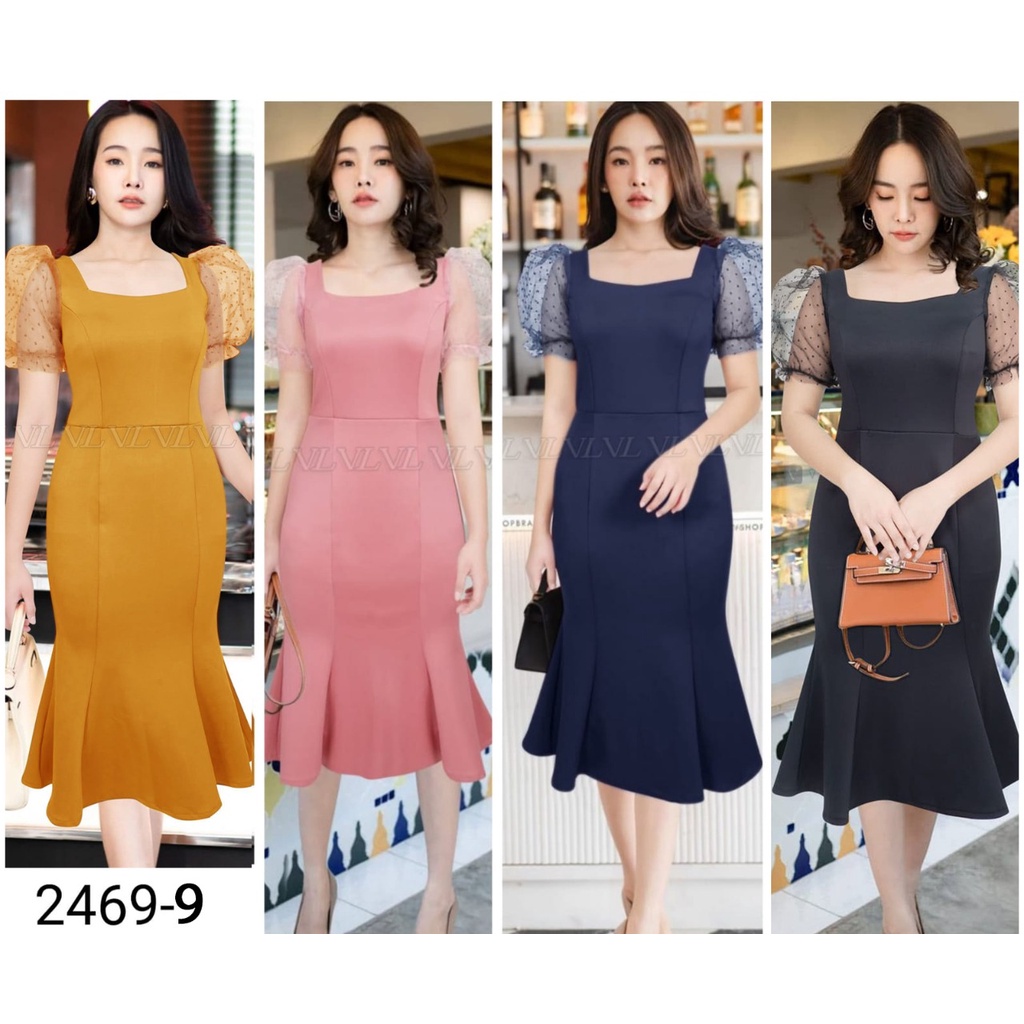 Scuba Dress Mermaid  Wanita Kekinian 2023 Gaun Duyung Lengan Tile Pendek Puff Terbaru