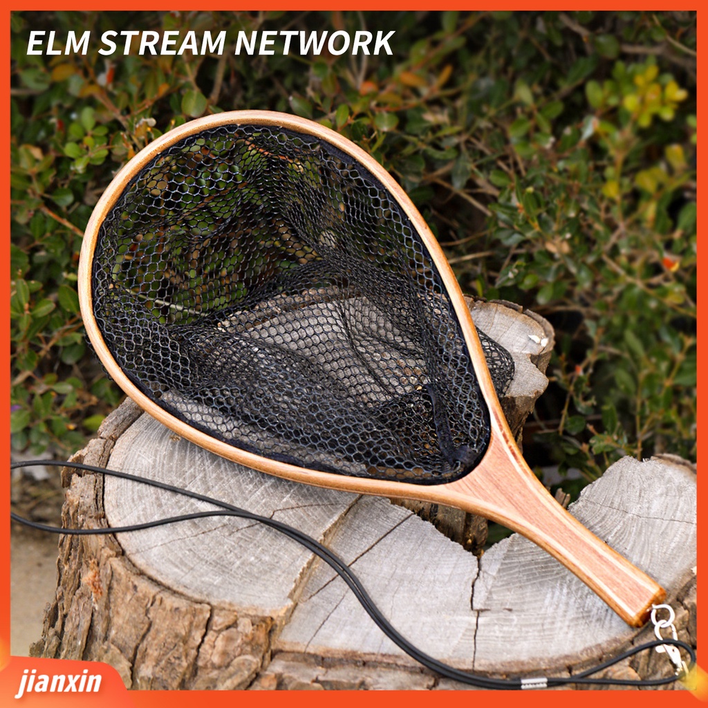 (In Stock) Mini Landing Dip Net Tahan Sobek Gagang Kayu Jaring Celup Ikan Lubang Lebat Untuk Angling