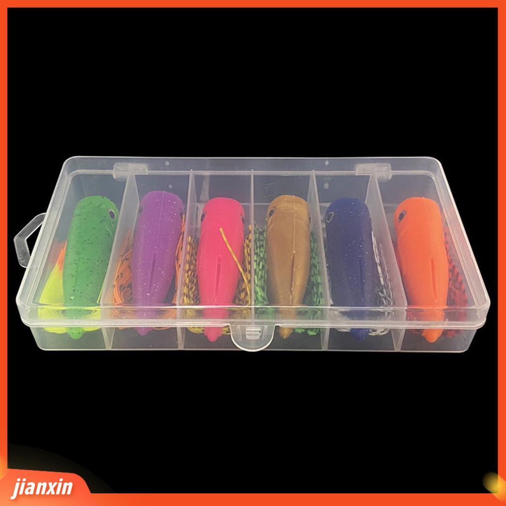 (In Stock) Kotak Umpan Pancing Transparan Terlihat Multi-Kompartemen Tahan Debu Tepi Halus Dengan Kait 6-Grid Wadah Umpan Pancing Kotak Penyimpanan Bening Perlengkapan Memancing