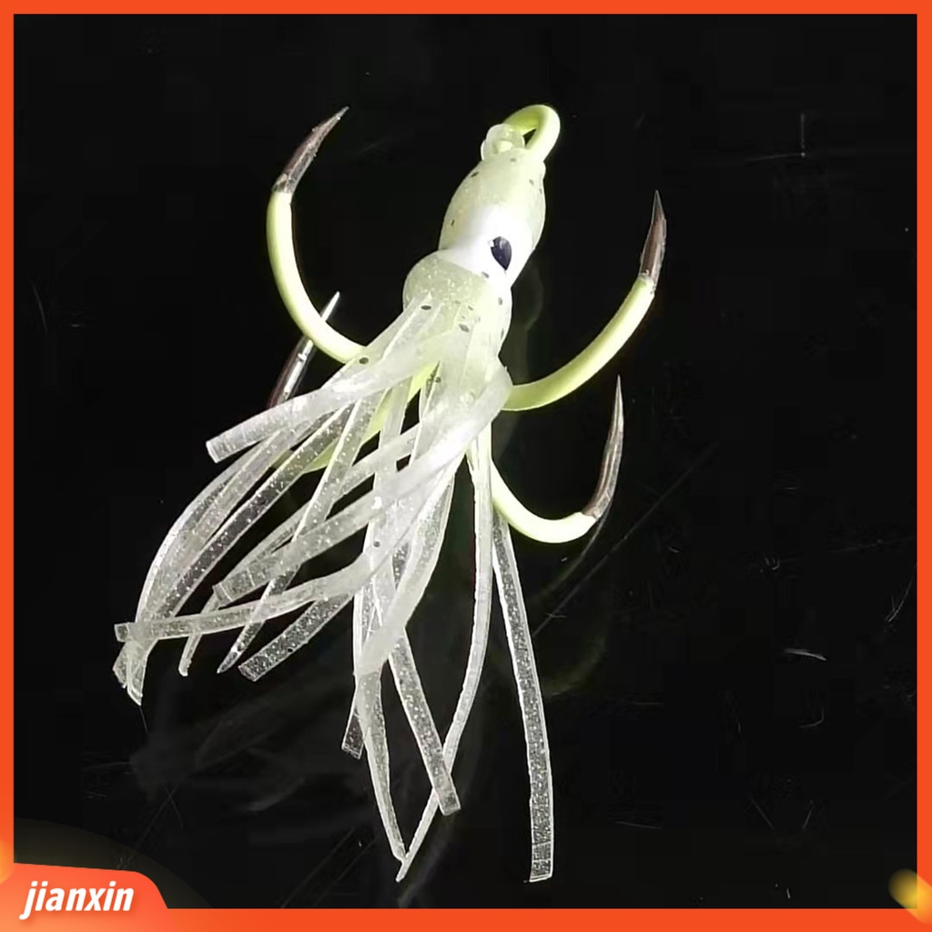 (In Stock) 8Pcs /Box Umpan Gurita Silikon Luminous Reusable Umpan Gurita Lembut Dengan Empat Kait Untuk Memancing