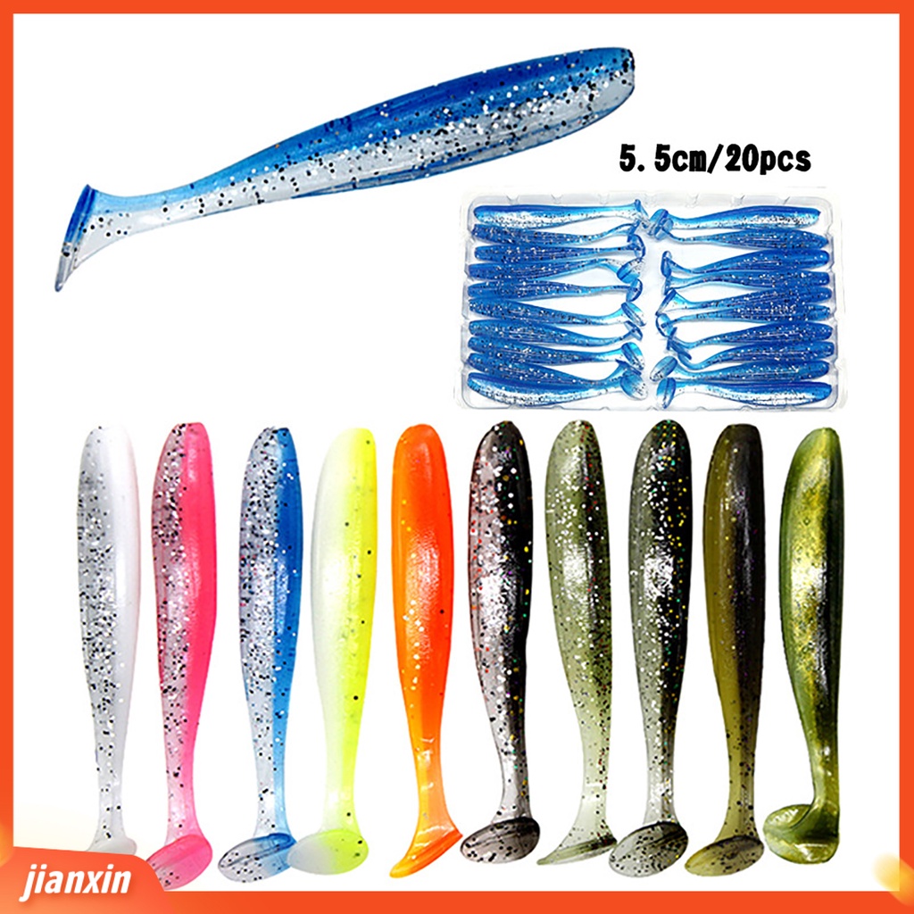 (In Stock) 20 Pcs 5.5 cm Bercahaya Palsu Lembut Silikon Buatan Umpan Wobbler Ikan Renang Umpan
