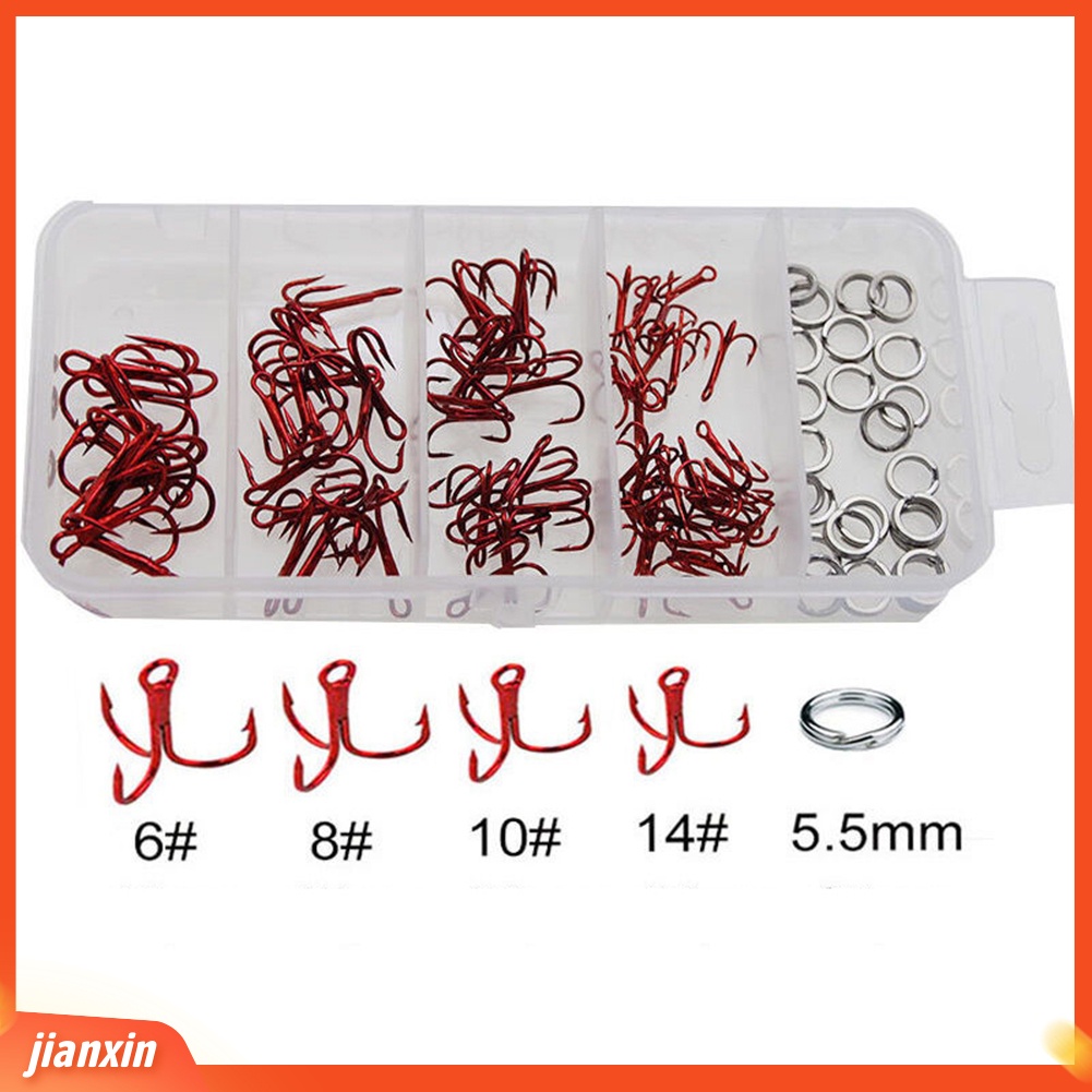 (In Stock) 100Pcs 2/4 /6 /8 /10 /12 /14#Baja Karbon Tinggi Diasah Treble Memancing Hooks Tackle