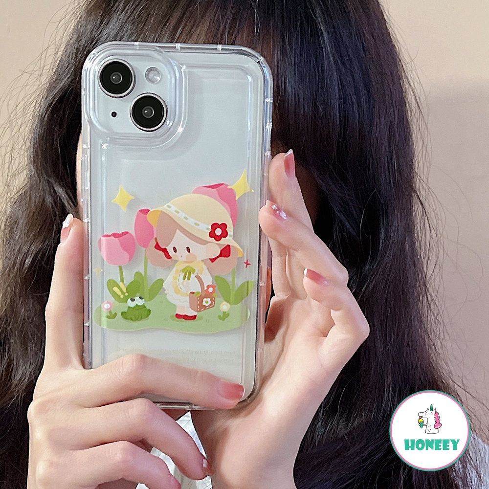 IPHONE Kartun Tulip Gadis Ponsel Case Kompatibel Untuk Iphone14 12 13 11 Pro Max XR XS 7Plus 8Plus Bening Lembut TPU Airbag Penutup Belakang