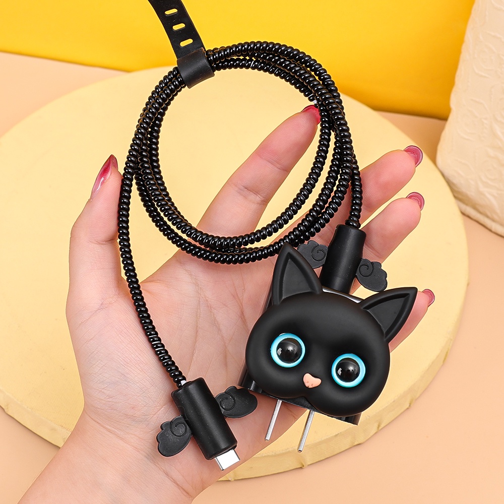 Cover Pelindung Charger Kucing Kartun/Penutup Colokan Charge Cepat/Casing Pelindung Kepala Cas/Lengan Pengatur Kabel Data/Kompatibel Dengan Apple 18W /20W universal