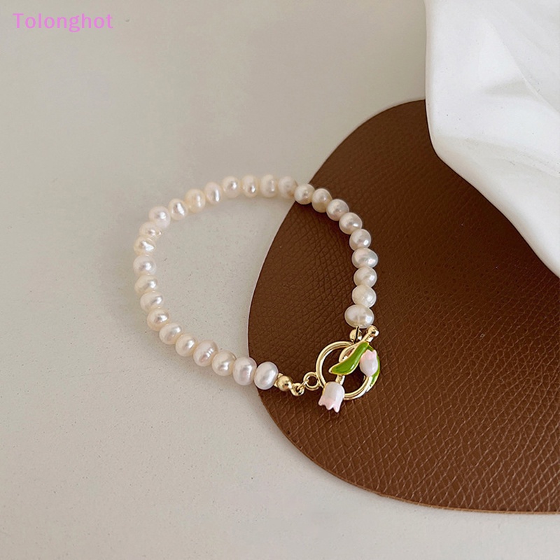 Tolonghot&gt; Korea Cahaya Gelang Bunga Tulip Untuk Wanita Zirkon Mengkilap Opal Mutiara Manik-Manik Mawar Adjustable Pesona Gelang Perhiasan Trendi well